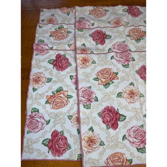 Vintage Linen Napkins Classic Rose Print #6 - Picture 1 of 3